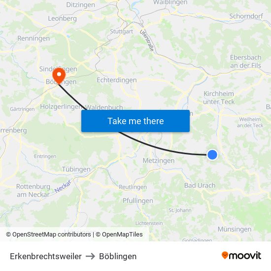 Erkenbrechtsweiler to Böblingen map