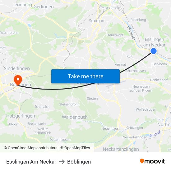 Esslingen Am Neckar to Böblingen map