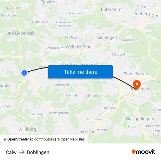 Calw to Böblingen map