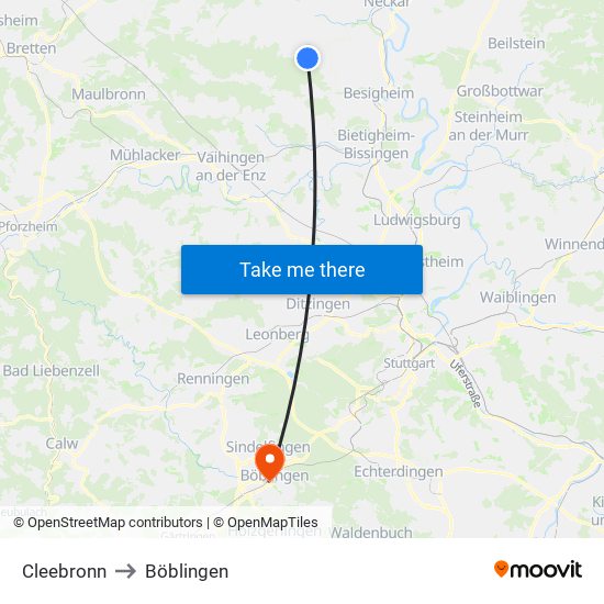 Cleebronn to Böblingen map