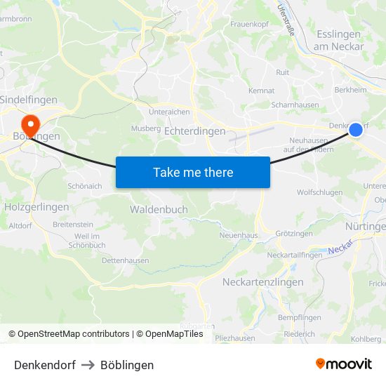 Denkendorf to Böblingen map