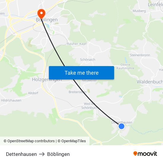 Dettenhausen to Böblingen map