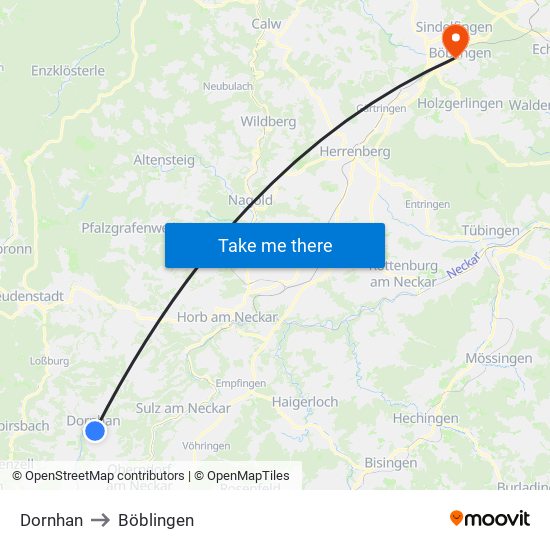 Dornhan to Böblingen map
