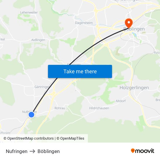 Nufringen to Böblingen map