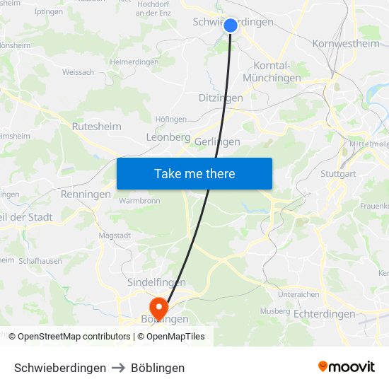 Schwieberdingen to Böblingen map