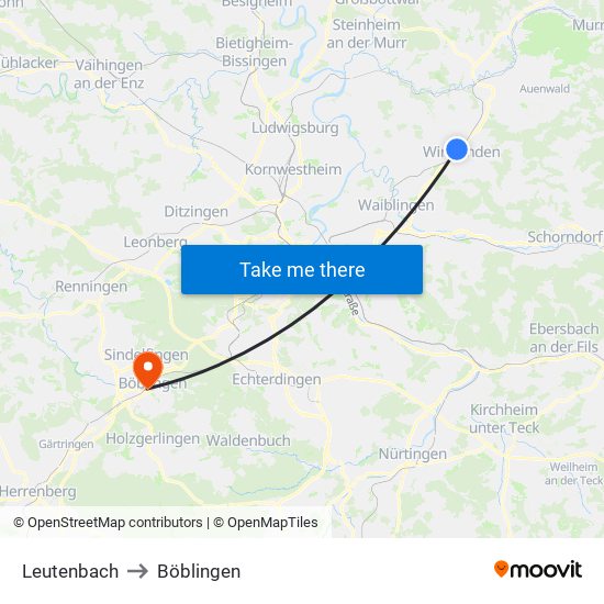 Leutenbach to Böblingen map