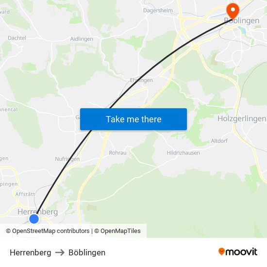 Herrenberg to Böblingen map