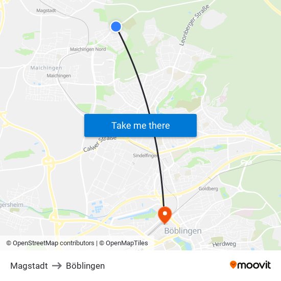 Magstadt to Böblingen map