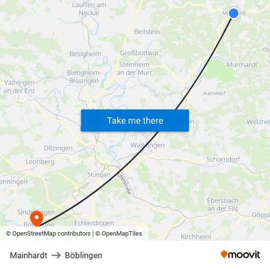 Mainhardt to Böblingen map