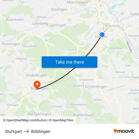 Stuttgart to Böblingen map