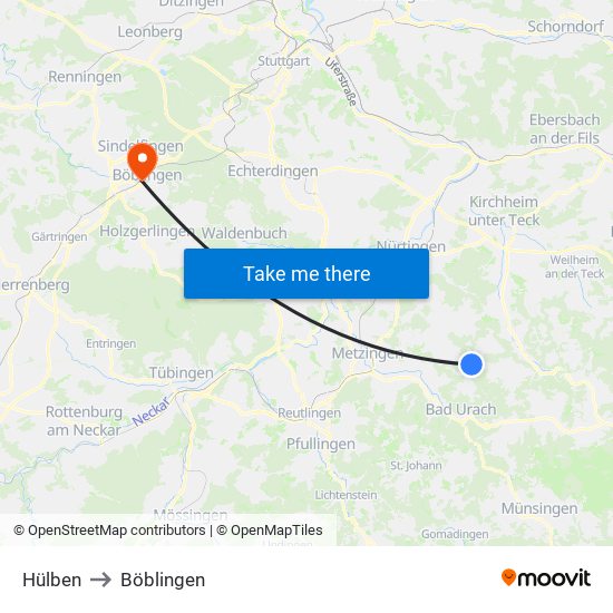 Hülben to Böblingen map