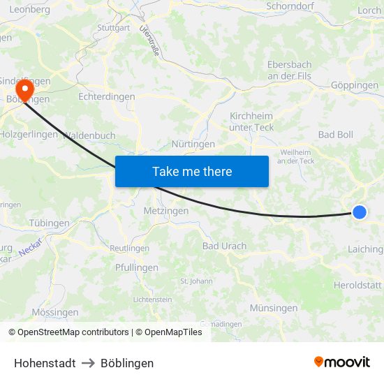 Hohenstadt to Böblingen map