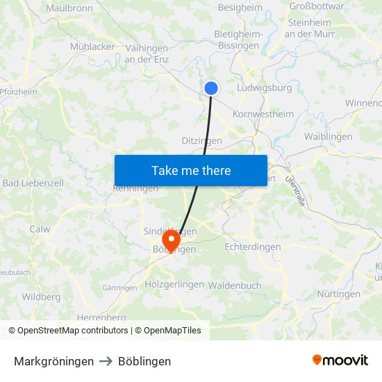 Markgröningen to Böblingen map