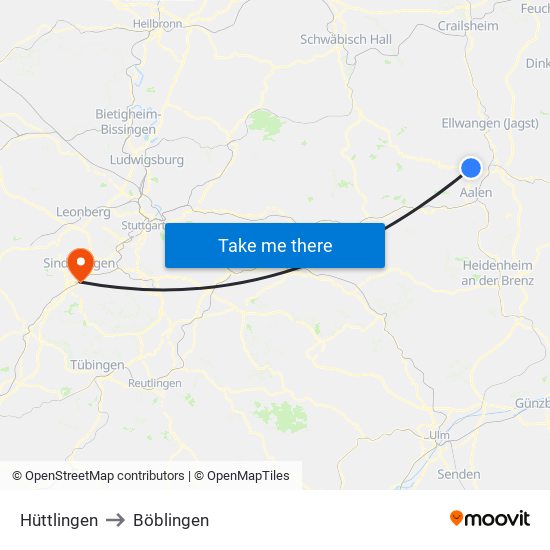 Hüttlingen to Böblingen map