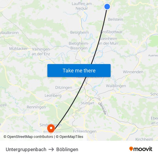 Untergruppenbach to Böblingen map