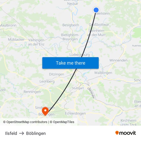 Ilsfeld to Böblingen map