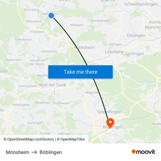 Mönsheim to Böblingen map