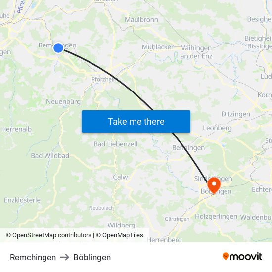 Remchingen to Böblingen map