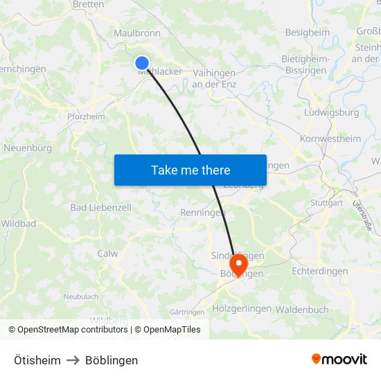 Ötisheim to Böblingen map