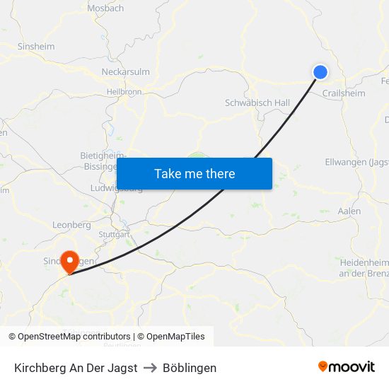 Kirchberg An Der Jagst to Böblingen map