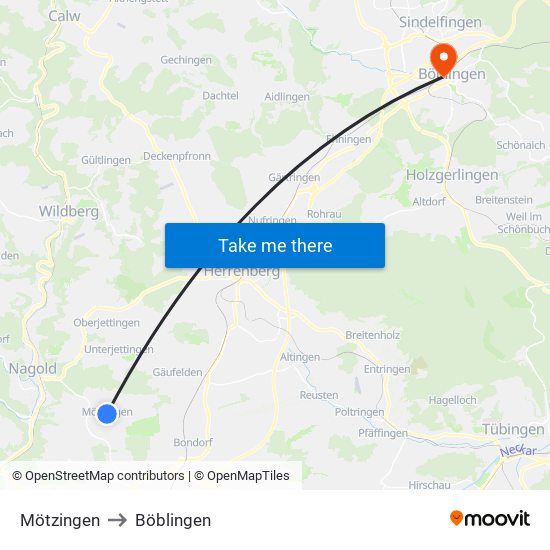 Mötzingen to Böblingen map