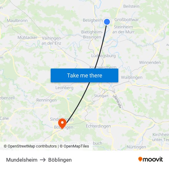 Mundelsheim to Böblingen map