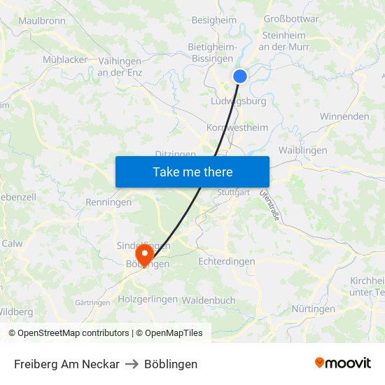 Freiberg Am Neckar to Böblingen map