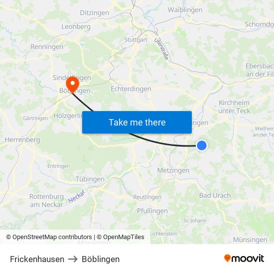 Frickenhausen to Böblingen map