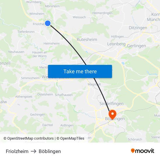 Friolzheim to Böblingen map