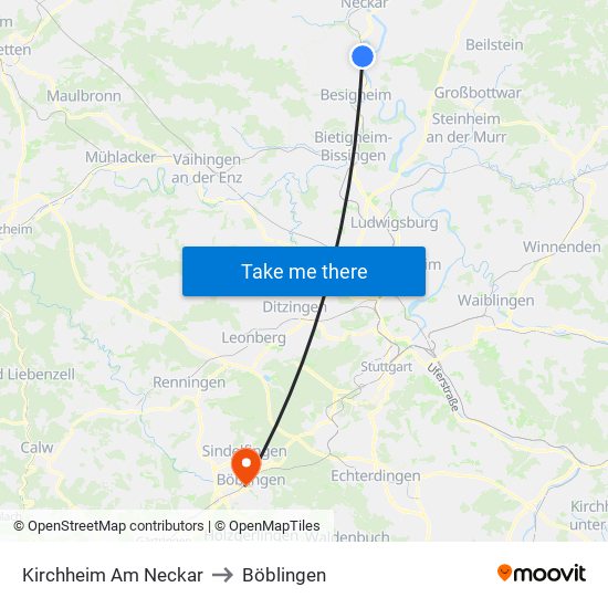 Kirchheim Am Neckar to Böblingen map