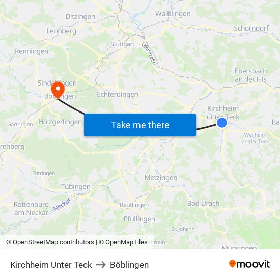 Kirchheim Unter Teck to Böblingen map