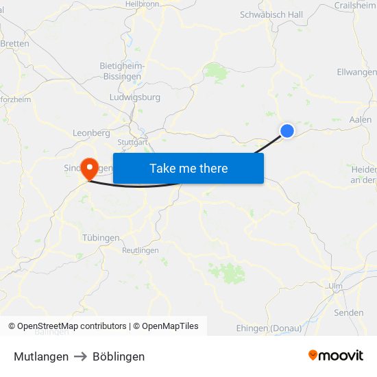 Mutlangen to Böblingen map