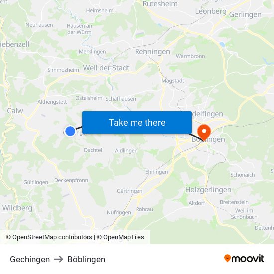 Gechingen to Böblingen map