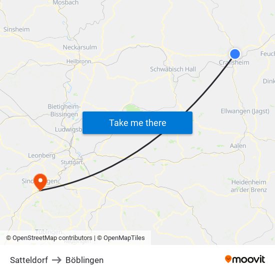 Satteldorf to Böblingen map