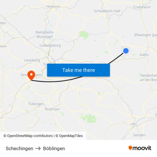 Schechingen to Böblingen map