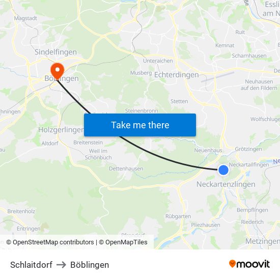 Schlaitdorf to Böblingen map