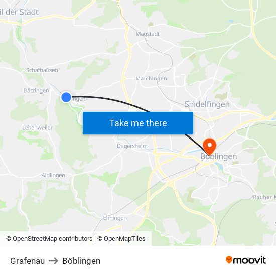 Grafenau to Böblingen map