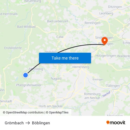 Grömbach to Böblingen map