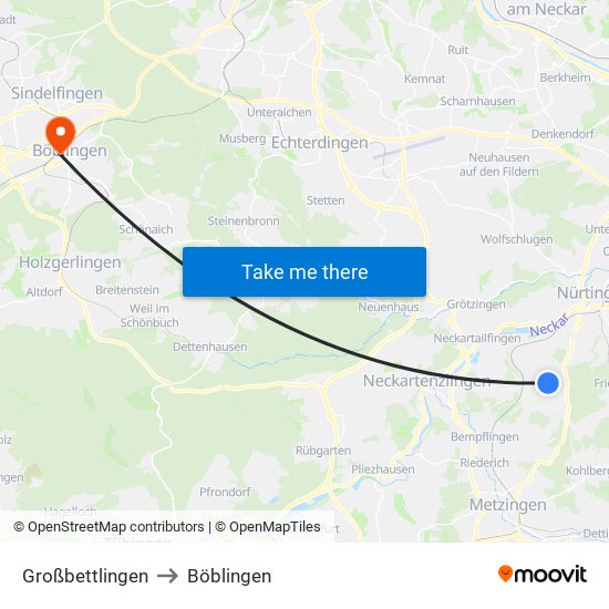 Großbettlingen to Böblingen map