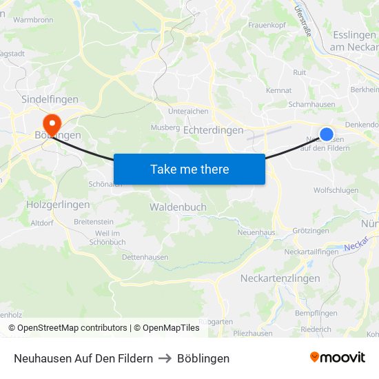 Neuhausen Auf Den Fildern to Böblingen map