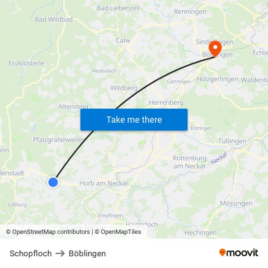Schopfloch to Böblingen map