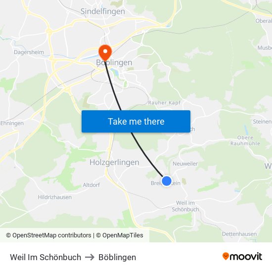 Weil Im Schönbuch to Böblingen map
