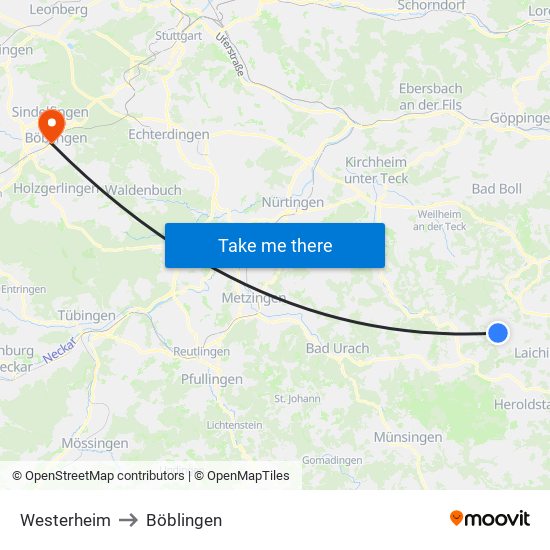 Westerheim to Böblingen map