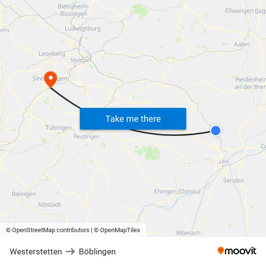 Westerstetten to Böblingen map