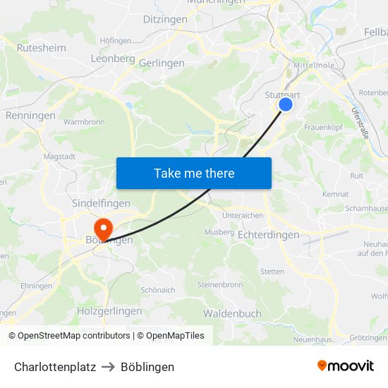 Charlottenplatz to Böblingen map