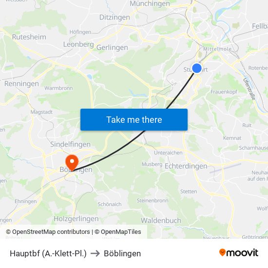 Hauptbf (A.-Klett-Pl.) to Böblingen map