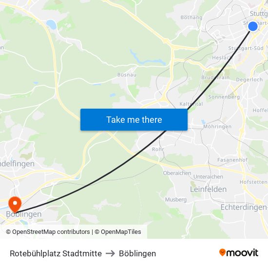 Rotebühlplatz Stadtmitte to Böblingen map