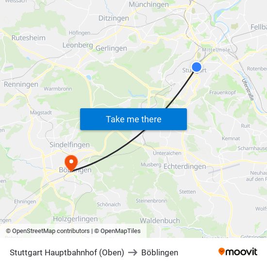 Stuttgart Hauptbahnhof (Oben) to Böblingen map