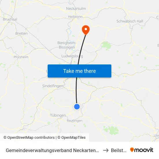 Gemeindeverwaltungsverband Neckartenzlingen to Beilstein map