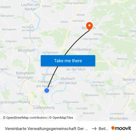 Vereinbarte Verwaltungsgemeinschaft Der Stadt Freiberg am Neckar to Beilstein map